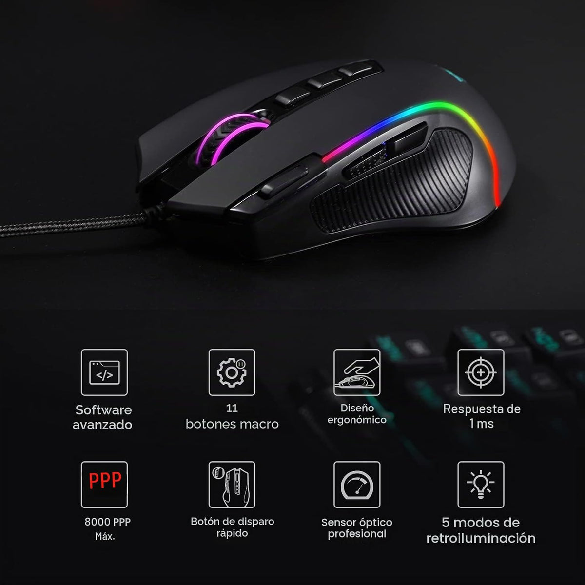 Redragon M612 Predator Gaming Mouse Wired RGB 8000 dpi Optical