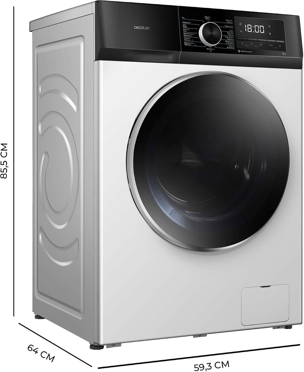 Cecotec Washing Machine 12 kg Front Load Bolero DressCode 12500 Inverter. 1400rpm, 16 Programs, Class A-20%, Low Consumption, Inverter Plus Motor, Steam, Pearl Drum, Delay Start, Drum Clean and Stop
