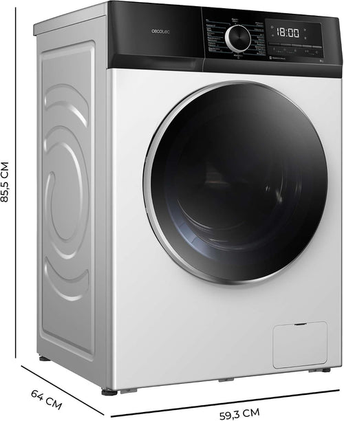 Cecotec Washing Machine 12 kg Front Load Bolero DressCode 12500 Inverter. 1400rpm, 16 Programs, Class A-20%, Low Consumption, Inverter Plus Motor, Steam, Pearl Drum, Delay Start, Drum Clean and Stop