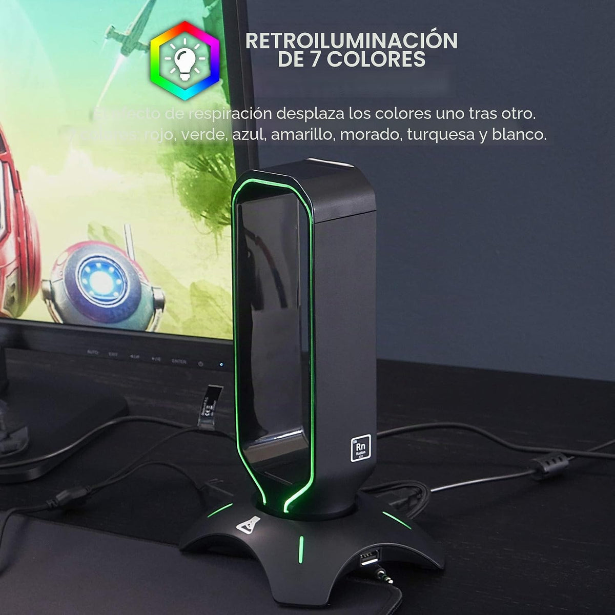 The G-Lab K-Stand Radon Gaming Stand for Helmets - RGB Backlight, USB HUB 2