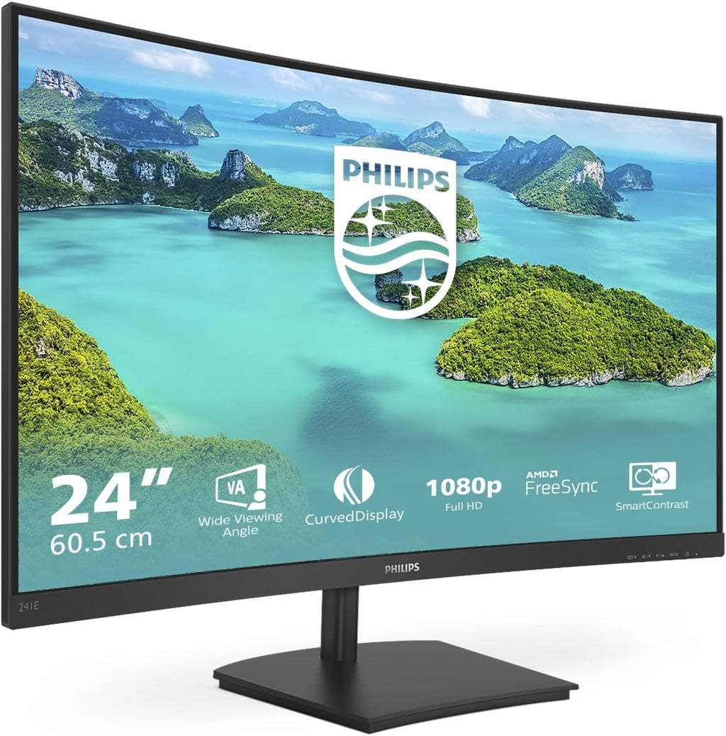 Philips Monitors 241E1SCA/00-24"" Curved 1500R, FHD, 75Hz, VA, FreeSync (1920x1080, 250cd/m, D-Sub, HDMI)"