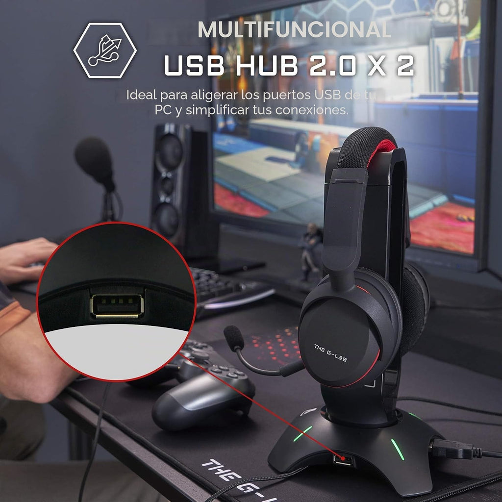 The G-Lab K-Stand Radon Gaming Stand for Helmets - RGB Backlight, USB HUB 2
