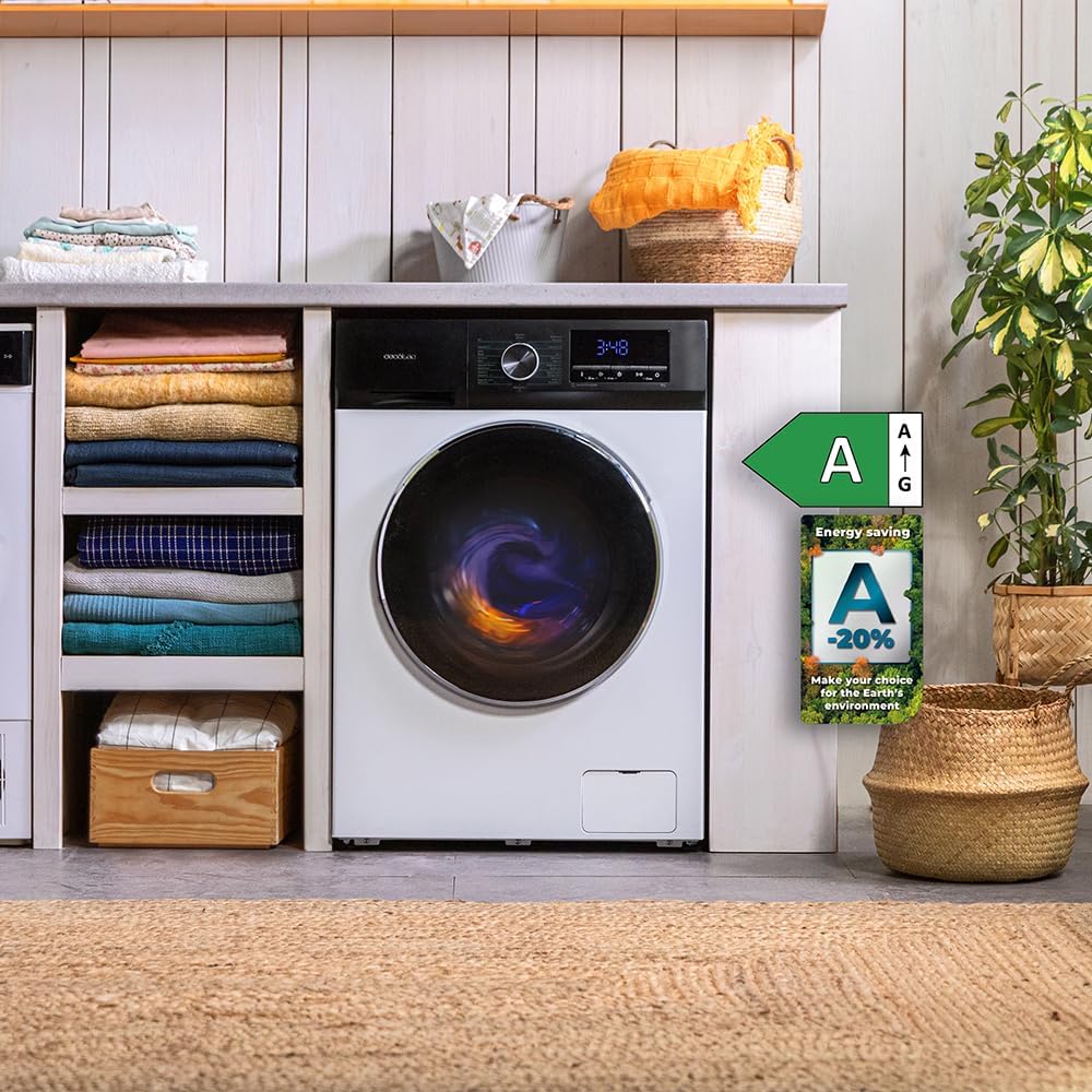 Cecotec Washing Machine 12 kg Front Load Bolero DressCode 12500 Inverter. 1400rpm, 16 Programs, Class A-20%, Low Consumption, Inverter Plus Motor, Steam, Pearl Drum, Delay Start, Drum Clean and Stop