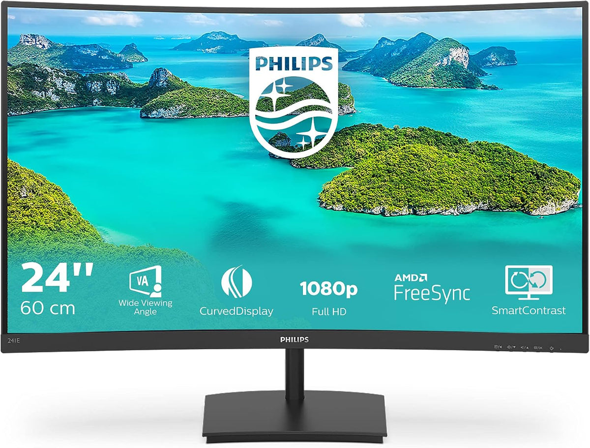 Philips Monitors 241E1SCA/00-24"" Curved 1500R, FHD, 75Hz, VA, FreeSync (1920x1080, 250cd/m, D-Sub, HDMI)"