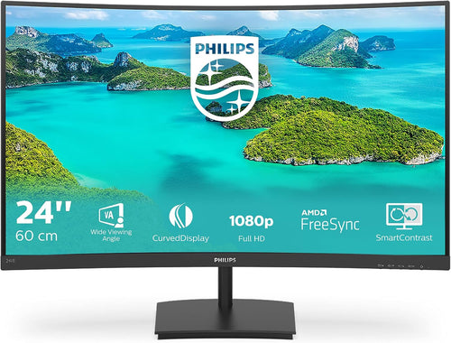 Philips Monitors 241E1SCA/00-24"" Curved 1500R, FHD, 75Hz, VA, FreeSync (1920x1080, 250cd/m, D-Sub, HDMI)"